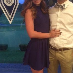 Blue halter, strappy back, high neck, flowy dress